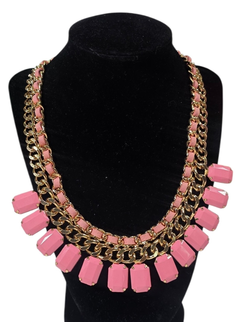 Forever 21 Pink Stone Gold Chain Statement Necklace Bib Collar Chunky NWT New